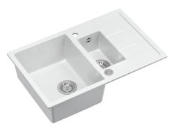 Quadri Brenton white granite inset 1.5 kitchen sink with draining board 78x50cm with stainless steel plug 1208967491