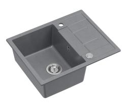 Quadri Dalton grey granite Inset Kitchen Sink with draining board reversible 62x50cm with stainless steel plug 1208967492