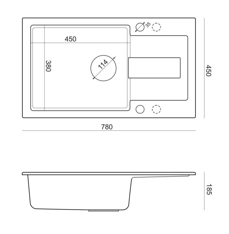 Quadri Sutton XL anthracite granite inset sink with reversible drainer 78x45cm with black plug 1208967494