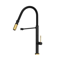 Quadri Brighton black kitchen mixer with golden finish with flexible black spout 1208967497