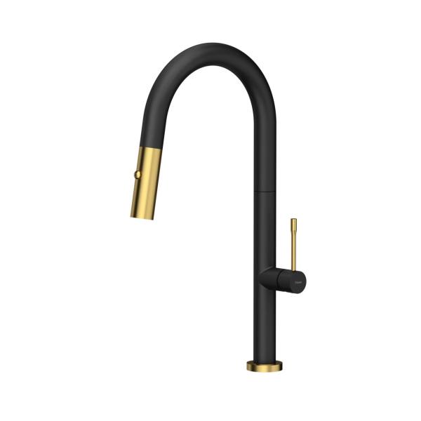 Quadri Brighton kitchen mixer tap matt black with golden finish with pull-out spout with sprayer 1208967500