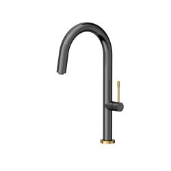 Quadri Brighton kitchen mixer gun metal with golden finish with swivel spout 1208967503