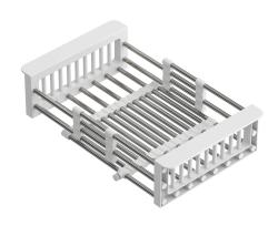 Quadri Universal extendable insert drainer basket stainless steel with white handles 225mm wide 1208967542