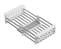 Quadri Universal extendable insert drainer basket stainless steel with white handles 225mm wide 1208967542