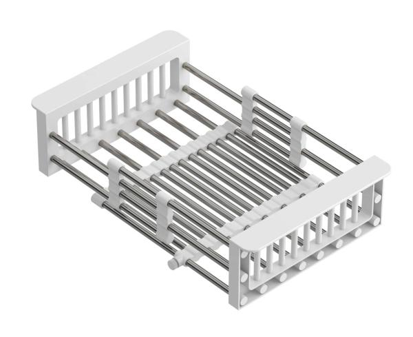 Quadri Universal extendable insert drainer basket stainless steel with white handles 225mm wide 1208967542