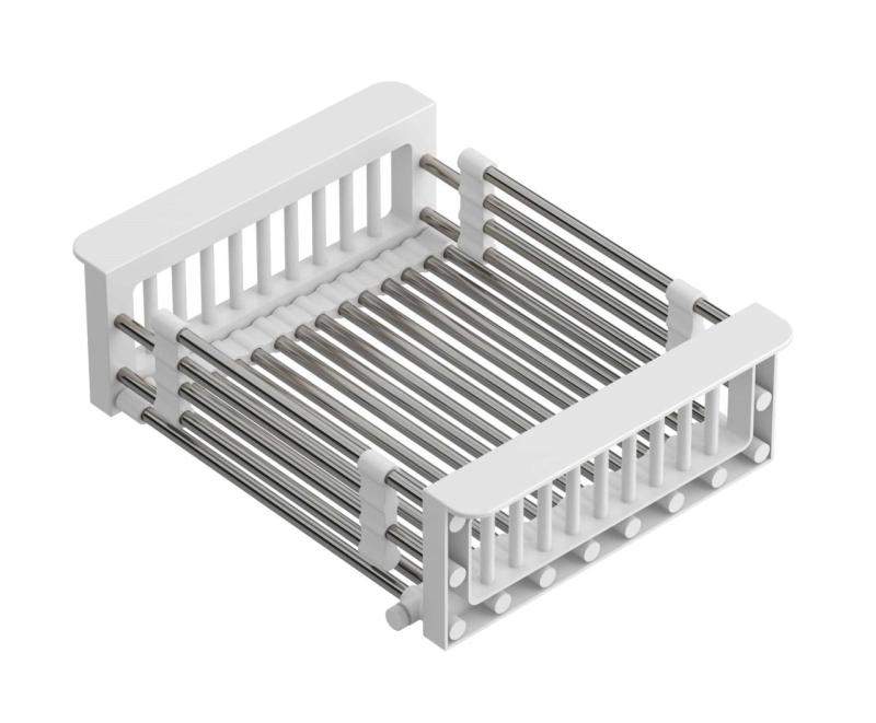 Quadri Universal extendable insert drainer basket stainless steel with white handles 225mm wide 1208967542