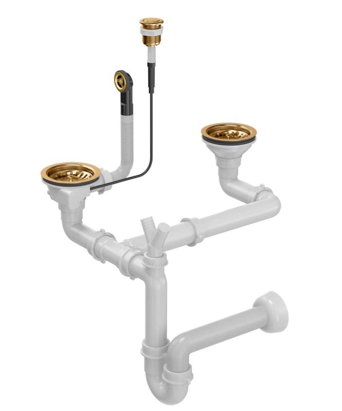 Quadri copper double sink drain set and overflow with push to open copper knob 1208967546