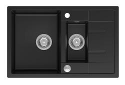 Quadri Brenton black granite inset 1.5 kitchen sink with draining board 78x50cm with stainless steel plug 1208967553