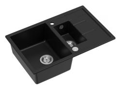 Quadri Brenton black granite inset 1.5 kitchen sink with draining board 78x50cm with stainless steel plug 1208967553