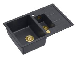 Quadri Brenton anthracite granite inset 1.5 kitchen sink with draining board 78x50cm with golden plug 1208967557