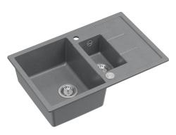 Quadri Brenton grey granite inset 1.5 kitchen sink with draining board 78x50cm with stainless steel plug 1208967559