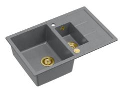 Quadri Brenton grey granite inset 1.5 kitchen sink with draining board 78x50cm with golden plug 1208967560