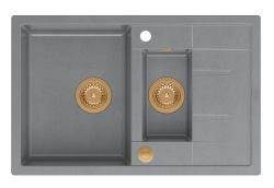 Quadri Brenton grey granite inset 1.5 kitchen sink with draining board 78x50cm with copper plug 1208967561