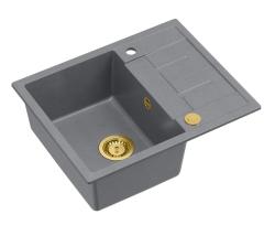 Quadri Dalton grey granite Inset Kitchen Sink with draining board reversible 62x50cm with golden plug 1208967565