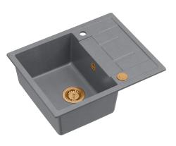 Quadri Dalton grey granite Inset Kitchen Sink with draining board reversible 62x50cm with copper plug 1208967566