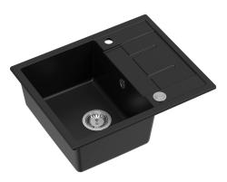 Quadri Dalton black granite Inset Kitchen Sink with draining board reversible 62x50cm with stainless steel plug 1208967567