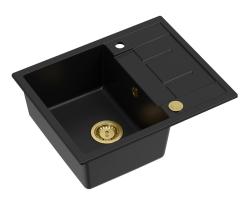 Quadri Dalton black granite Inset Kitchen Sink with draining board reversible 62x50cm with golden plug 1208967568