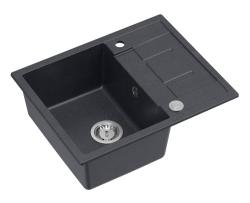 Quadri Dalton anthracite granite Inset Kitchen Sink with draining board reversible 62x50cm with stainless steel plug 1208967570