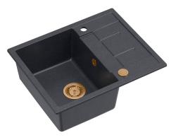 Quadri Dalton anthracite granite Inset Kitchen Sink with draining board reversible 62x50cm with copper plug 1208967572