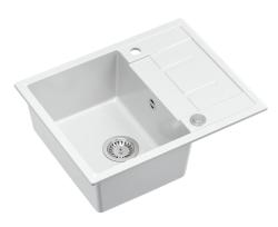 Quadri Dalton white granite Inset Kitchen Sink with draining board reversible 62x50cm with stainless steel plug 1208967573