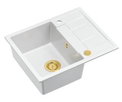 Quadri Dalton white granite Inset Kitchen Sink with draining board reversible 62x50cm with golden plug 1208967574