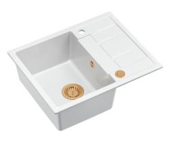 Quadri Dalton white granite Inset Kitchen Sink with draining board reversible 62x50cm with copper plug 1208967575