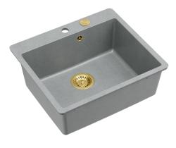 Quadri Sheffield Gray Granite Top-Mount or Flush-Mount Sink 57x50 cm with Tap Hole Bench and Gold Plug - 1208967582