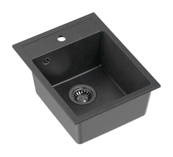 Quadri London granite anthracite sink 39x50cm with tap hole top-mounted 1208967584