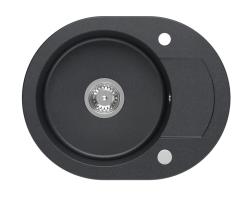 Quadri Londen Anthracite Granite Round Sink with Draining Board 585x460mm Reversible - 1208967585