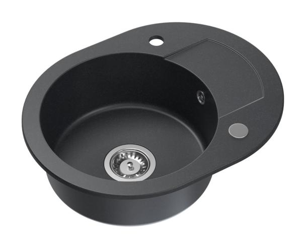 Quadri Londen Anthracite Granite Round Sink with Draining Board 585x460mm Reversible - 1208967585