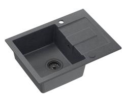 Quadri Sutton Anthracite Granite Top-Mount Sink 60x45cm with Draining Board, Reversible with Black Plug - 1208967586