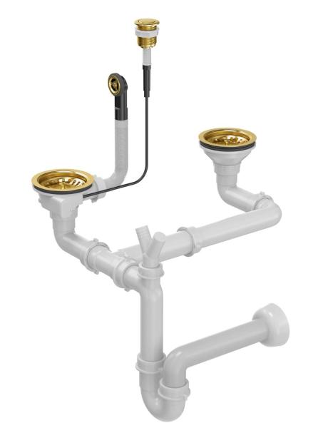 Quadri golden double sink drain set and overflow with push-to-open button gold 1208967590