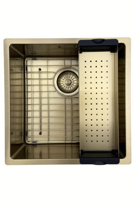 Pure.Sink Prestige sink 40x40 cm PVD Gold 10mm radius undermount, flush mount, and top mount PPG4040-60