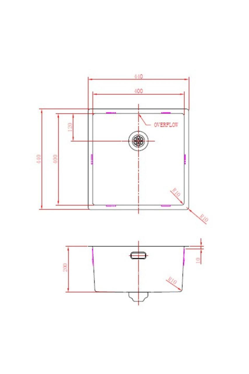 Pure.Sink Prestige sink 40x40 cm PVD Copper 10mm radius undermount, flush mount, and surface mount PPG4040-62