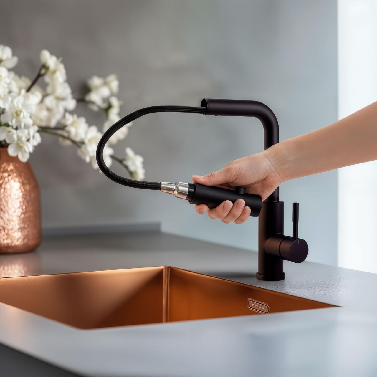 Pure.Sink Elite Steel Spark-S kitchen faucet Matte Black with pull-out spout PS8041-10 - Productafbeelding 2