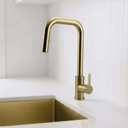 Pure.Sink Elite Steel Crystal-S kitchen faucet PVD brushed gold with pull-out spout PS8050-60