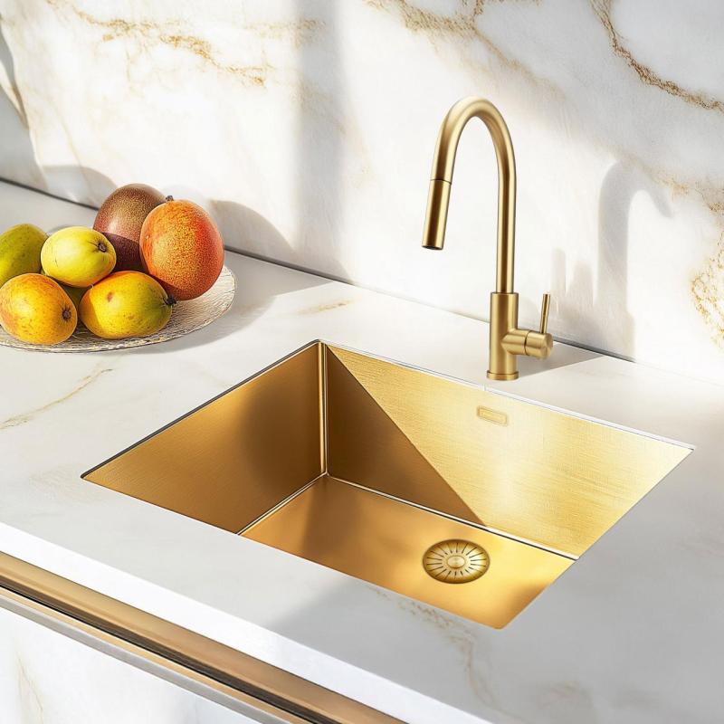 Pure.Sink Elite Steel Stream-S kitchen faucet PVD brushed gold with pull-out spout PS8045-60