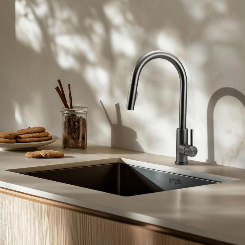 Pure.Sink Elite Steel Stream-S kitchen faucet PVD Gun Metal with pull-out spout PS8045-61