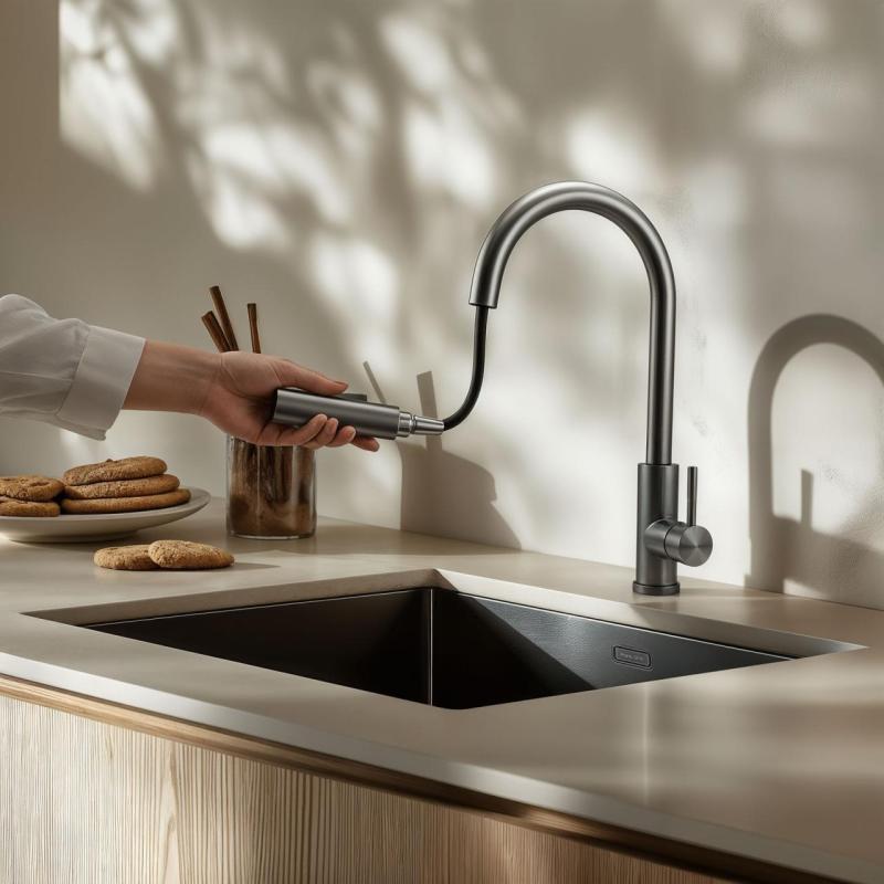 Pure.Sink Elite Steel Stream-S kitchen faucet PVD Gun Metal with pull-out spout PS8045-61