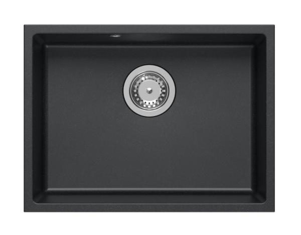 Quadri Elston Anthracite Granite Undermount Sink 495x360mm with Stainless Steel Plug 1208967659