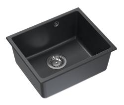 Quadri Elston Anthracite Granite Undermount Sink 420x335mm with Stainless Steel Plug 1208967660