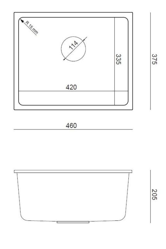 Quadri Elston Anthracite Granite Undermount Sink 420x335mm with Stainless Steel Plug 1208967660