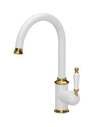 Quadri Workshop Classic Nostalgic White Kitchen Faucet with PVD Gold Finish and Ceramic Handle 1208967672