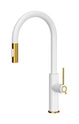 Quadri Retford Kitchen Mixer Tap White with Gold Finish and Pull-Out Spout with Spray Mode 1208967674