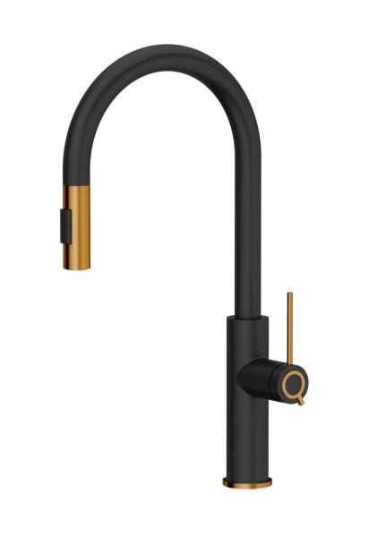 Quadri Retford Kitchen Mixer Tap Black with Copper Finish and Removable Spout with Spray Mode 1208967676