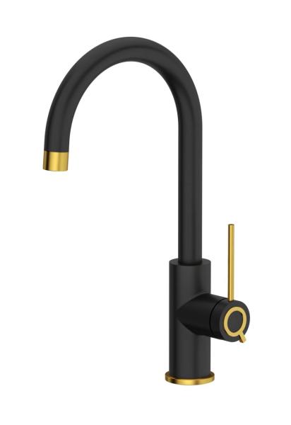 Quadri Lancaster Kitchen Faucet Black with PVD Gold Finish and Swivel Spout 1208967680