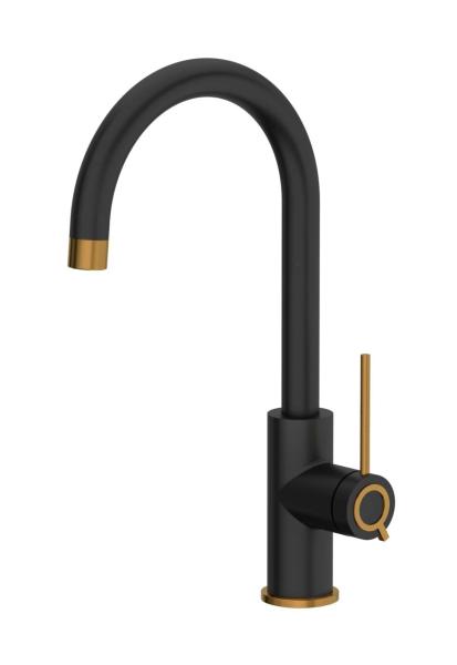 Quadri Lancaster Kitchen Mixer Tap Black with PVD Copper Finish and Swivel Spout 1208967681