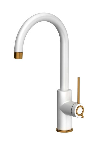 Quadri Lancaster Kitchen Mixer Tap White with PVD Copper Finish and Swivel Spout 1208967682