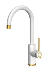 Quadri Lancaster Kitchen Faucet White with PVD Gold Finish and Swivel Spout 1208967683