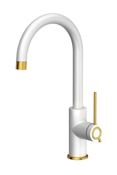 Quadri Lancaster Kitchen Faucet White with PVD Gold Finish and Swivel Spout 1208967683